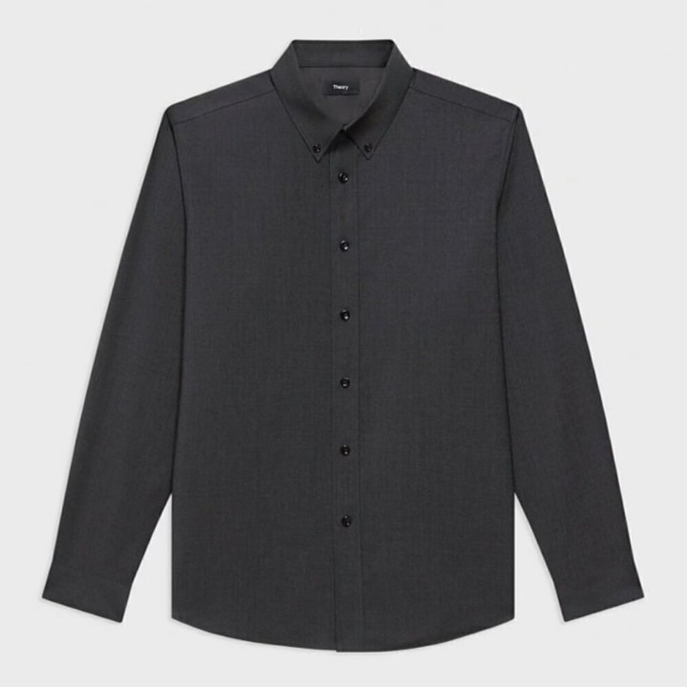 Theory Men's Hugh Shirt in Virgin Wool Medium Charcoal Size S (MSRP $295)
